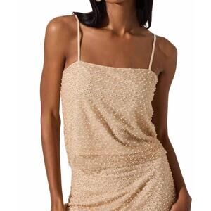 NEW ASTR messina pearl embellished top in champagne